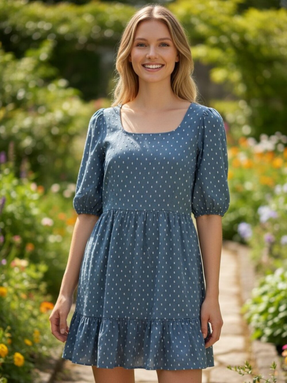 LOFT Clip Tie‎ Back Flounce Swing Pleated Mini Dress Size 14 Poolside Blue